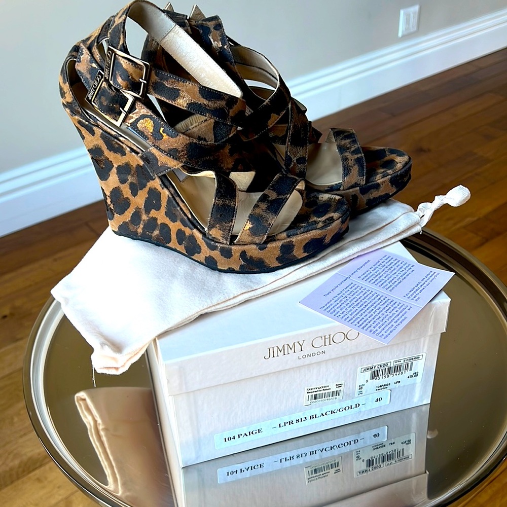 Jimmy choo size 40. Paige leopard wedge black/gold
